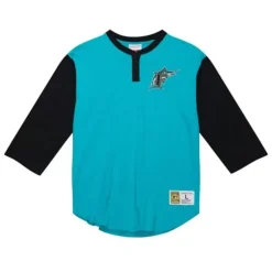 Men Mitchell & Ness T-Shirts & Tops-Legendary Slub Henley Florida Marlins
