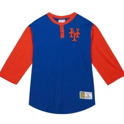 Men Mitchell & Ness T-Shirts & Tops-Legendary Slub Henley New York Mets