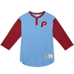 Men Mitchell & Ness T-Shirts & Tops-Legendary Slub Henley Philadelphia Phillies
