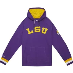 Men Mitchell & Ness T-Shirts & Tops-Legendary Slub Long Sleeve Hoodie Louisiana State University