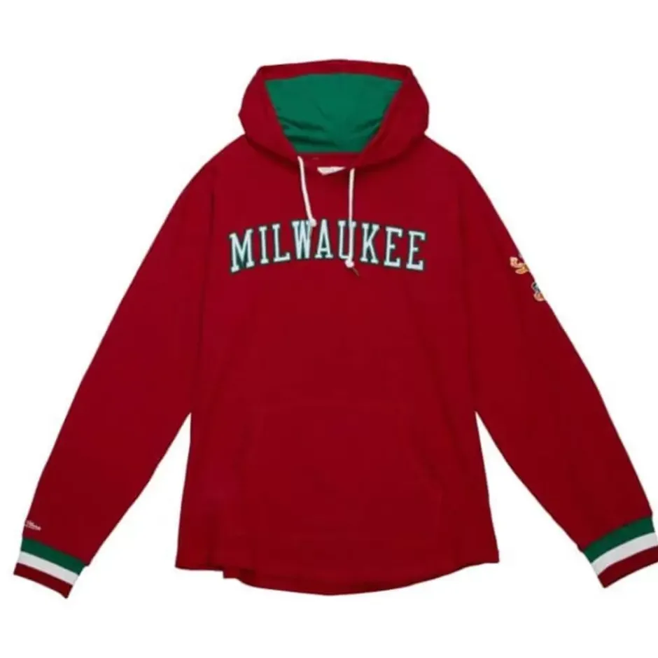 Men Mitchell & Ness T-Shirts & Tops-Legendary Slub Long Sleeve Hoodie Milwaukee Bucks