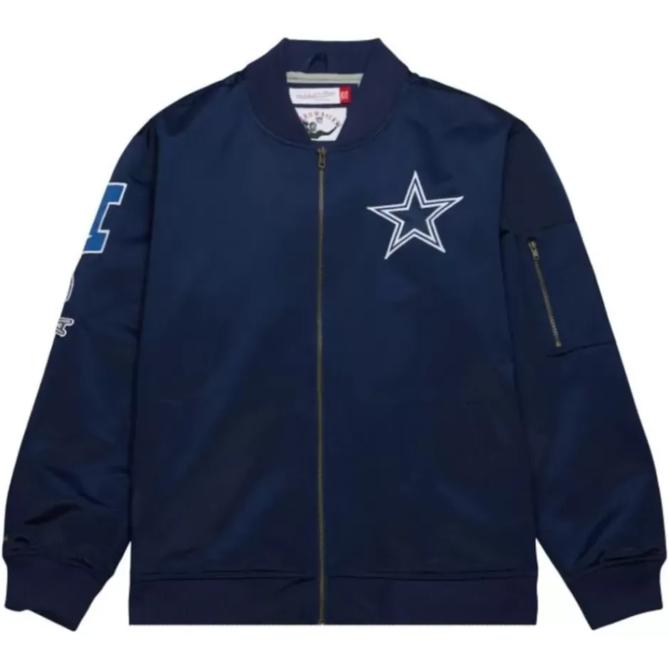 Men Mitchell & Ness Jackets & Outerwear-Lightweight Satin Bomber Vintage Logo Dallas Cowboys