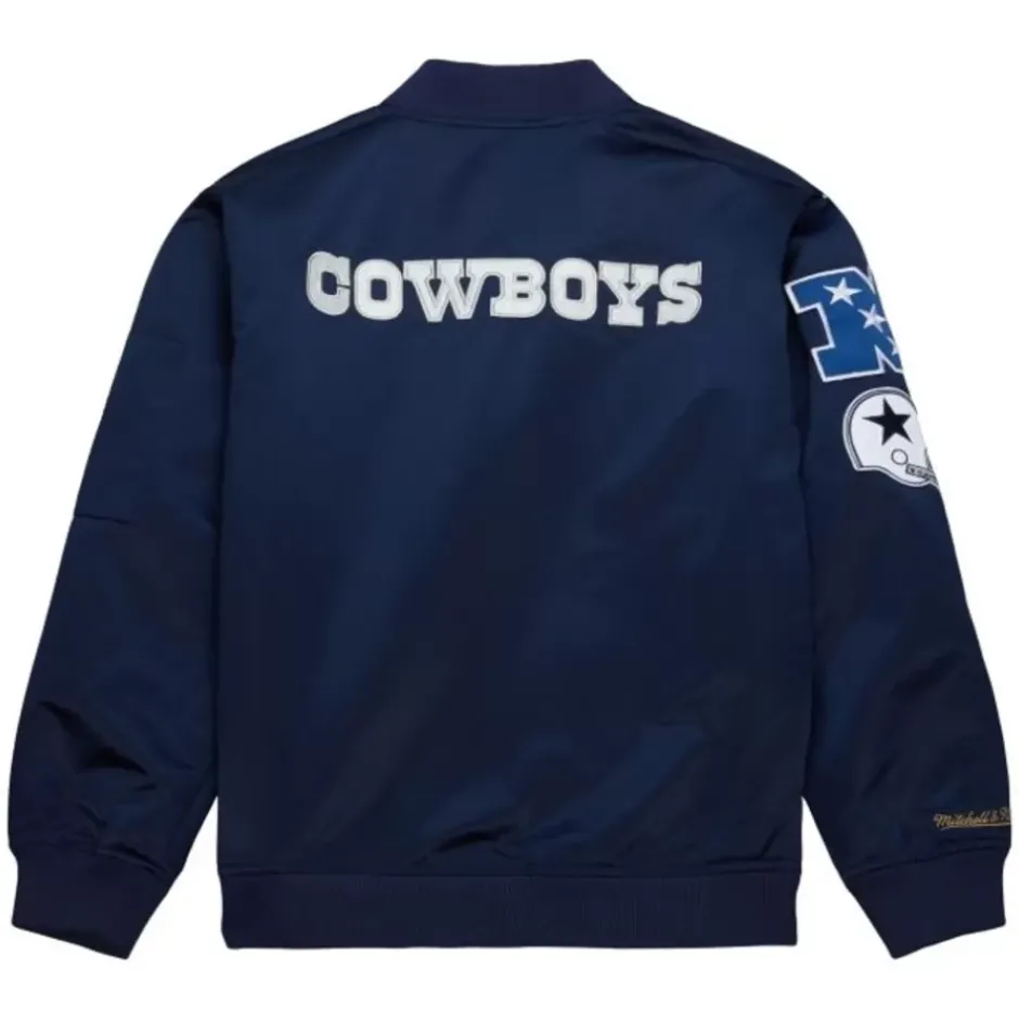 Men Mitchell & Ness Jackets & Outerwear-Lightweight Satin Bomber Vintage Logo Dallas Cowboys