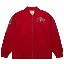 Men Mitchell & Ness Jackets & Outerwear-Lightweight Satin Bomber Vintage Logo San Francisco 49Ers