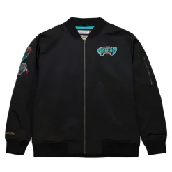 Men Mitchell & Ness Jackets & Outerwear-Lightweight Satin Bomber Vintage Logo Vancouver Grizzlies