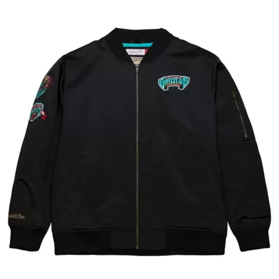 Men Mitchell & Ness Jackets & Outerwear-Lightweight Satin Bomber Vintage Logo Vancouver Grizzlies