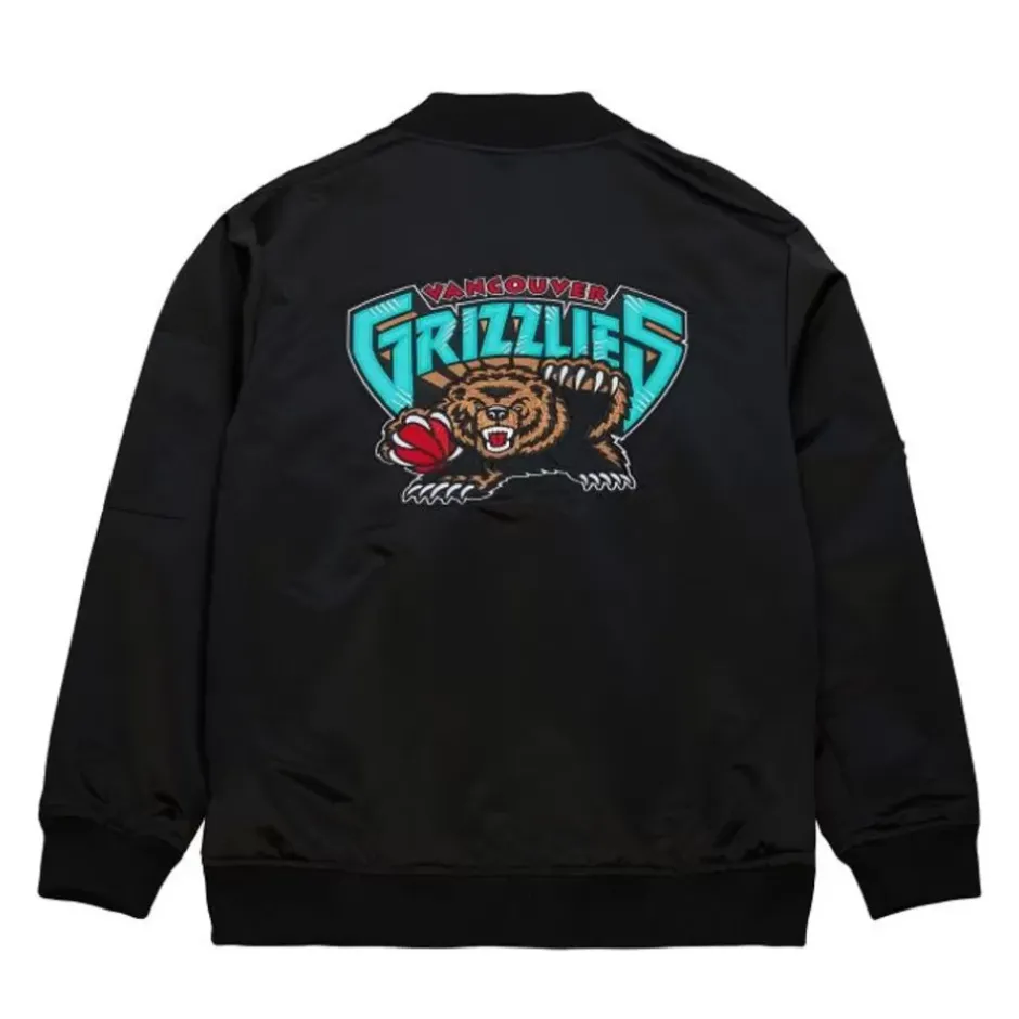 Men Mitchell & Ness Jackets & Outerwear-Lightweight Satin Bomber Vintage Logo Vancouver Grizzlies