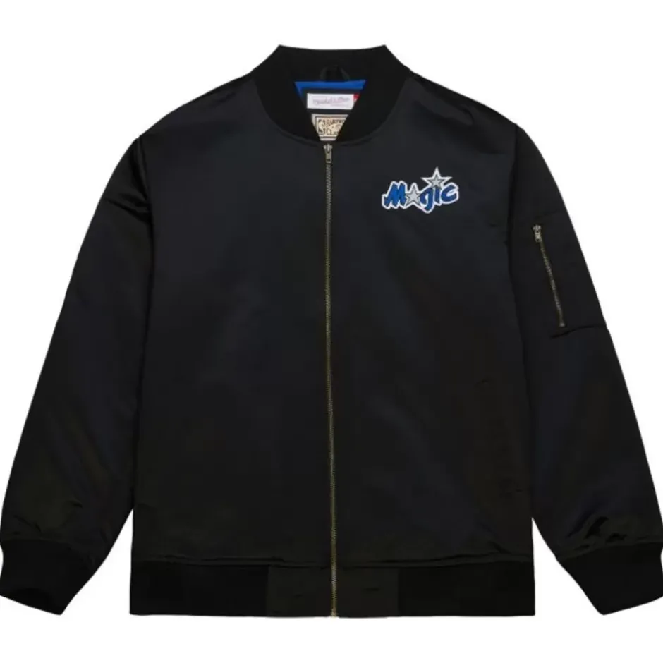 Men Mitchell & Ness Jackets & Outerwear-Lightweight Satin Bomber Vintage Logo Orlando Magic