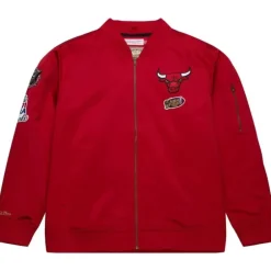 Men Mitchell & Ness Jackets & Outerwear-Lightweight Satin Bomber Vintage Logo Chicago Bulls