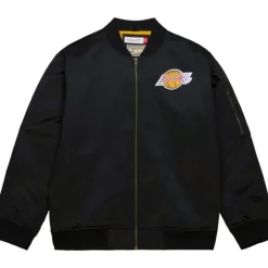Men Mitchell & Ness Jackets & Outerwear-Lightweight Satin Bomber Vintage Logo Los Angeles Lakers