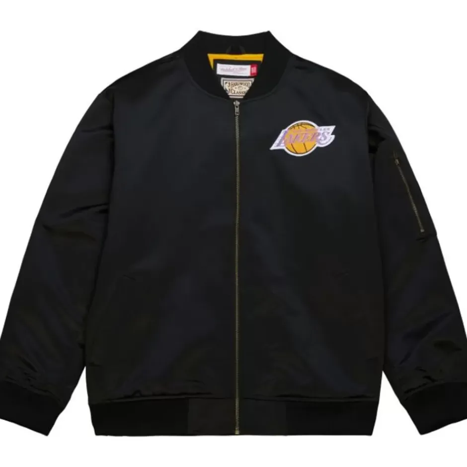Men Mitchell & Ness Jackets & Outerwear-Lightweight Satin Bomber Vintage Logo Los Angeles Lakers