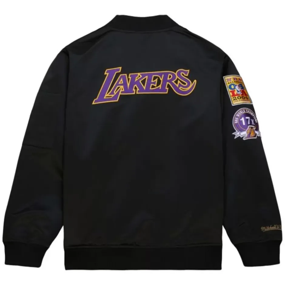 Men Mitchell & Ness Jackets & Outerwear-Lightweight Satin Bomber Vintage Logo Los Angeles Lakers