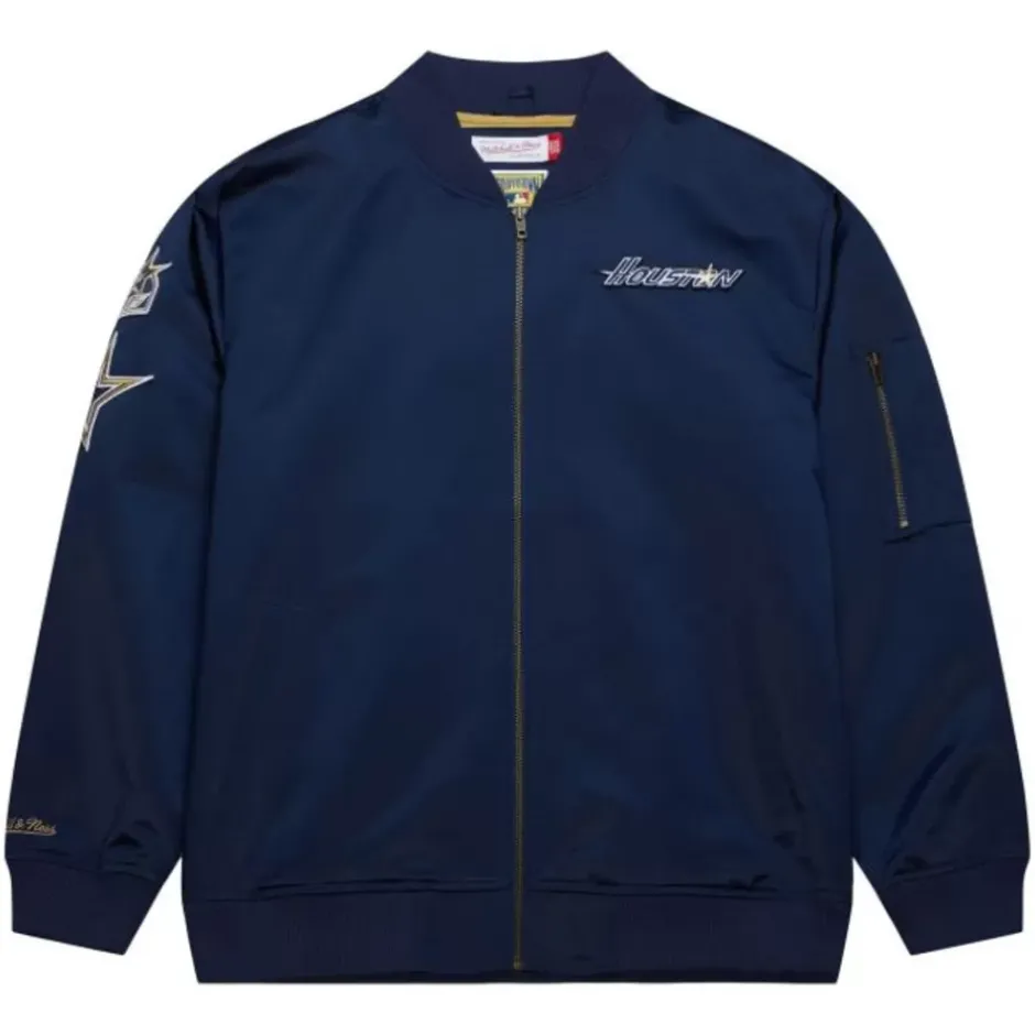 Men Mitchell & Ness Jackets & Outerwear-Lightweight Satin Bomber Vintage Logo Houston Astros