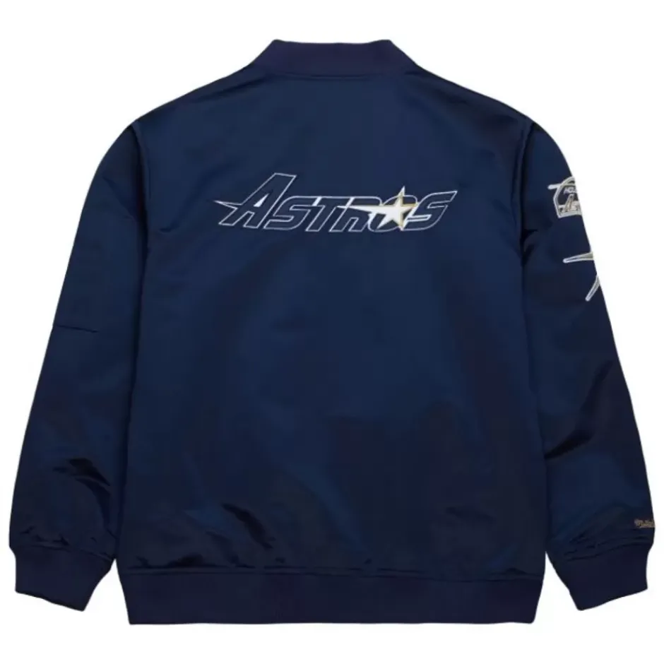 Men Mitchell & Ness Jackets & Outerwear-Lightweight Satin Bomber Vintage Logo Houston Astros