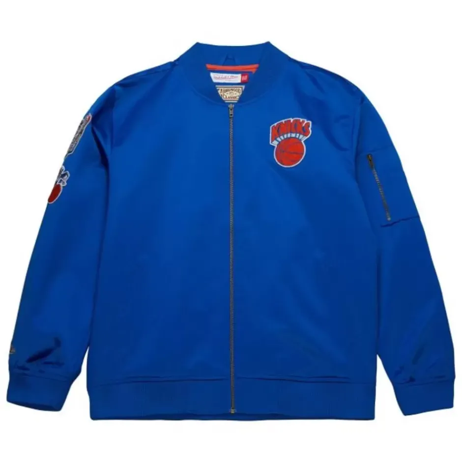 Men Mitchell & Ness Jackets & Outerwear-Lightweight Satin Bomber Vintage Logo New York Knicks