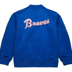 Men Mitchell & Ness Jackets & Outerwear-Lightweight Satin Bomber Vintage Logo Atlanta Braves