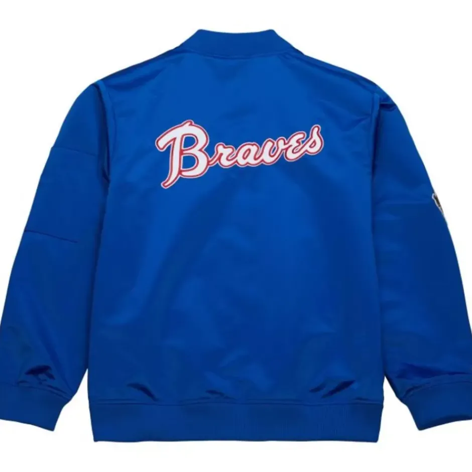 Men Mitchell & Ness Jackets & Outerwear-Lightweight Satin Bomber Vintage Logo Atlanta Braves