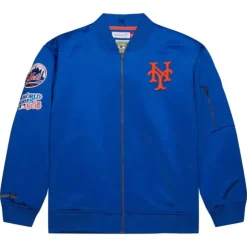 Men Mitchell & Ness Jackets & Outerwear-Lightweight Satin Bomber Vintage Logo New York Mets