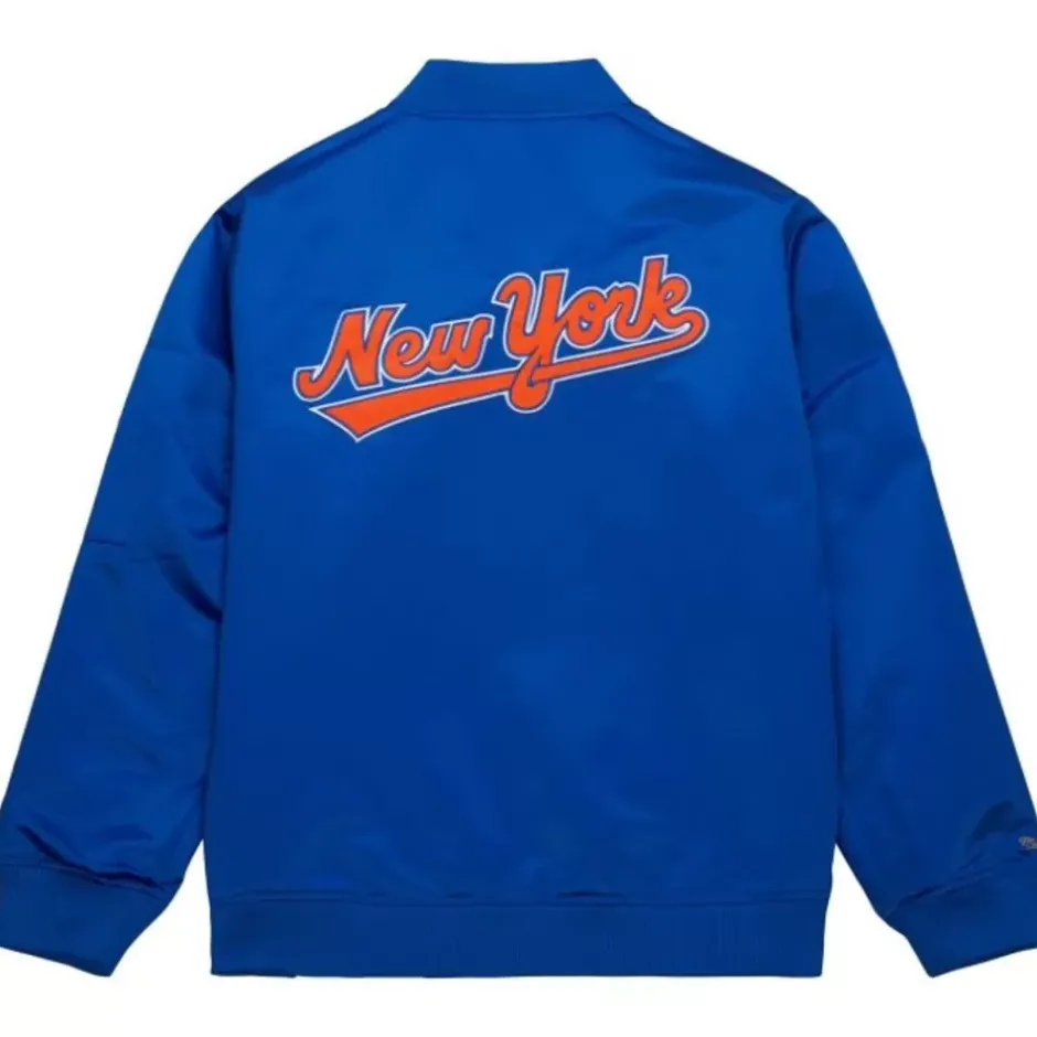 Men Mitchell & Ness Jackets & Outerwear-Lightweight Satin Bomber Vintage Logo New York Mets