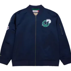Men Mitchell & Ness Jackets & Outerwear-Lightweight Satin Bomber Vintage Logo Dallas Mavericks