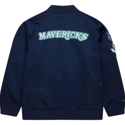 Men Mitchell & Ness Jackets & Outerwear-Lightweight Satin Bomber Vintage Logo Dallas Mavericks