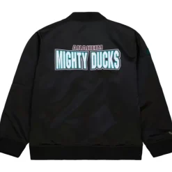 Men Mitchell & Ness Jackets & Outerwear-Lightweight Satin Bomber Vintage Logo Anaheim Ducks