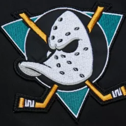 Men Mitchell & Ness Jackets & Outerwear-Lightweight Satin Bomber Vintage Logo Anaheim Ducks