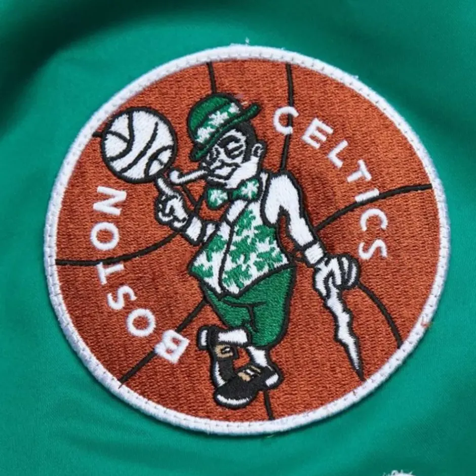 Men Mitchell & Ness Jackets & Outerwear-Lightweight Satin Bomber Vintage Logo Boston Celtics