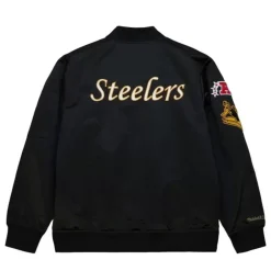 Men Mitchell & Ness Jackets & Outerwear-Lightweight Satin Bomber Vintage Logo Pittsburgh Steelers