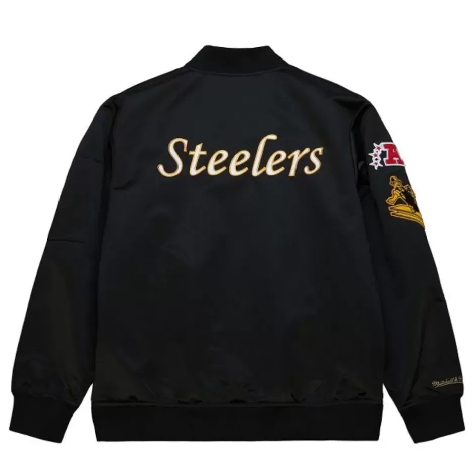 Men Mitchell & Ness Jackets & Outerwear-Lightweight Satin Bomber Vintage Logo Pittsburgh Steelers