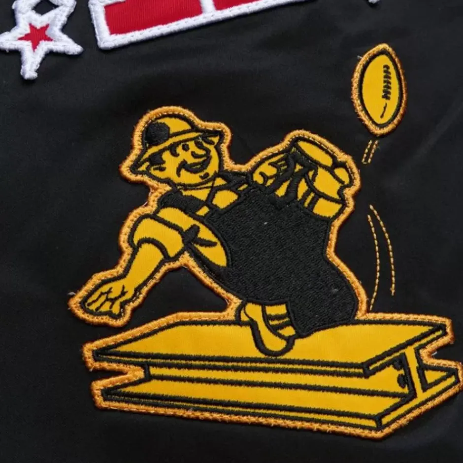 Men Mitchell & Ness Jackets & Outerwear-Lightweight Satin Bomber Vintage Logo Pittsburgh Steelers
