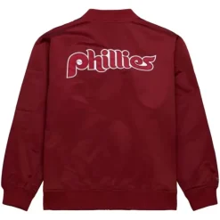 Men Mitchell & Ness Jackets & Outerwear-Lightweight Satin Bomber Vintage Logo Philadelphia Phillies
