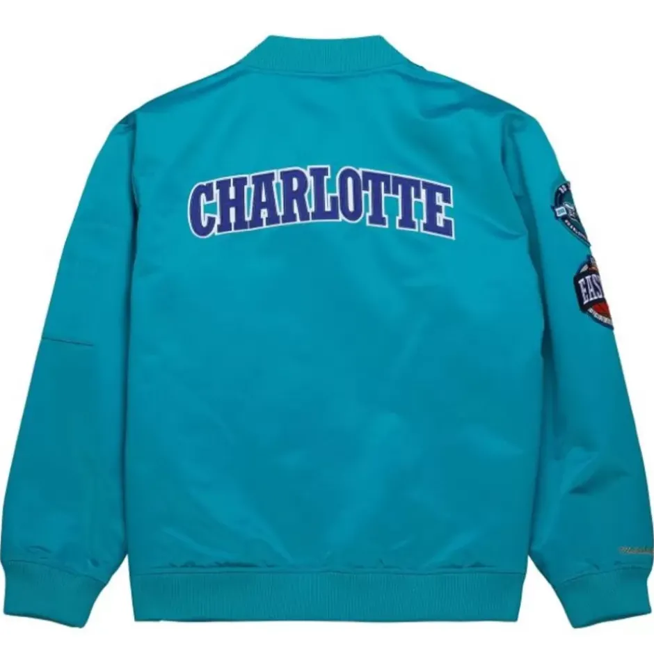 Men Mitchell & Ness Jackets & Outerwear-Lightweight Satin Bomber Vintage Logo Charlotte Hornets