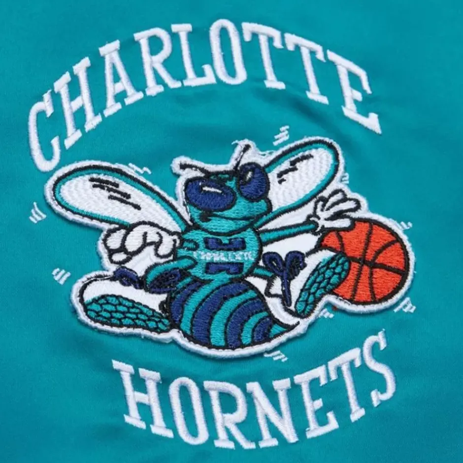 Men Mitchell & Ness Jackets & Outerwear-Lightweight Satin Bomber Vintage Logo Charlotte Hornets