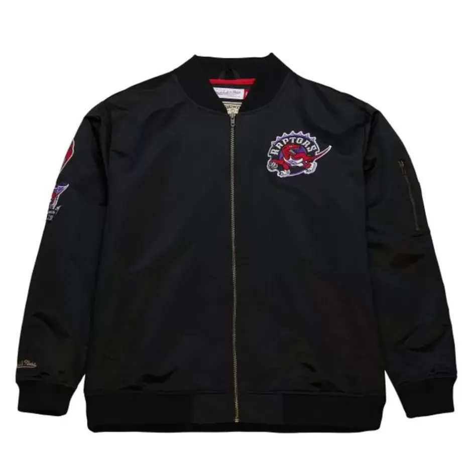 Men Mitchell & Ness Jackets & Outerwear-Lightweight Satin Bomber Vintage Logo Toronto Raptors