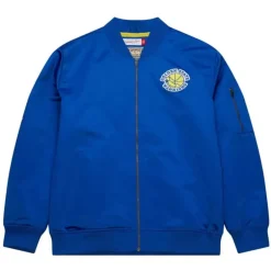 Men Mitchell & Ness Jackets & Outerwear-Lightweight Satin Bomber Vintage Logo Golden State Warriors