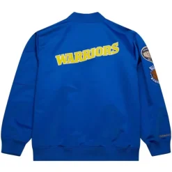 Men Mitchell & Ness Jackets & Outerwear-Lightweight Satin Bomber Vintage Logo Golden State Warriors