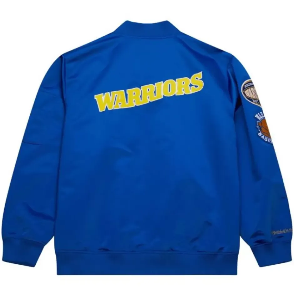 Men Mitchell & Ness Jackets & Outerwear-Lightweight Satin Bomber Vintage Logo Golden State Warriors