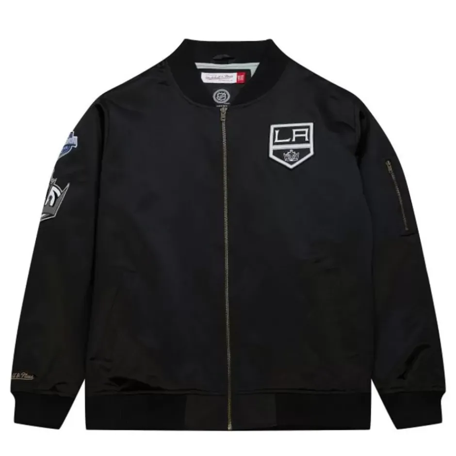 Men Mitchell & Ness Jackets & Outerwear-Lightweight Satin Bomber Current Logo Los Angeles Kings