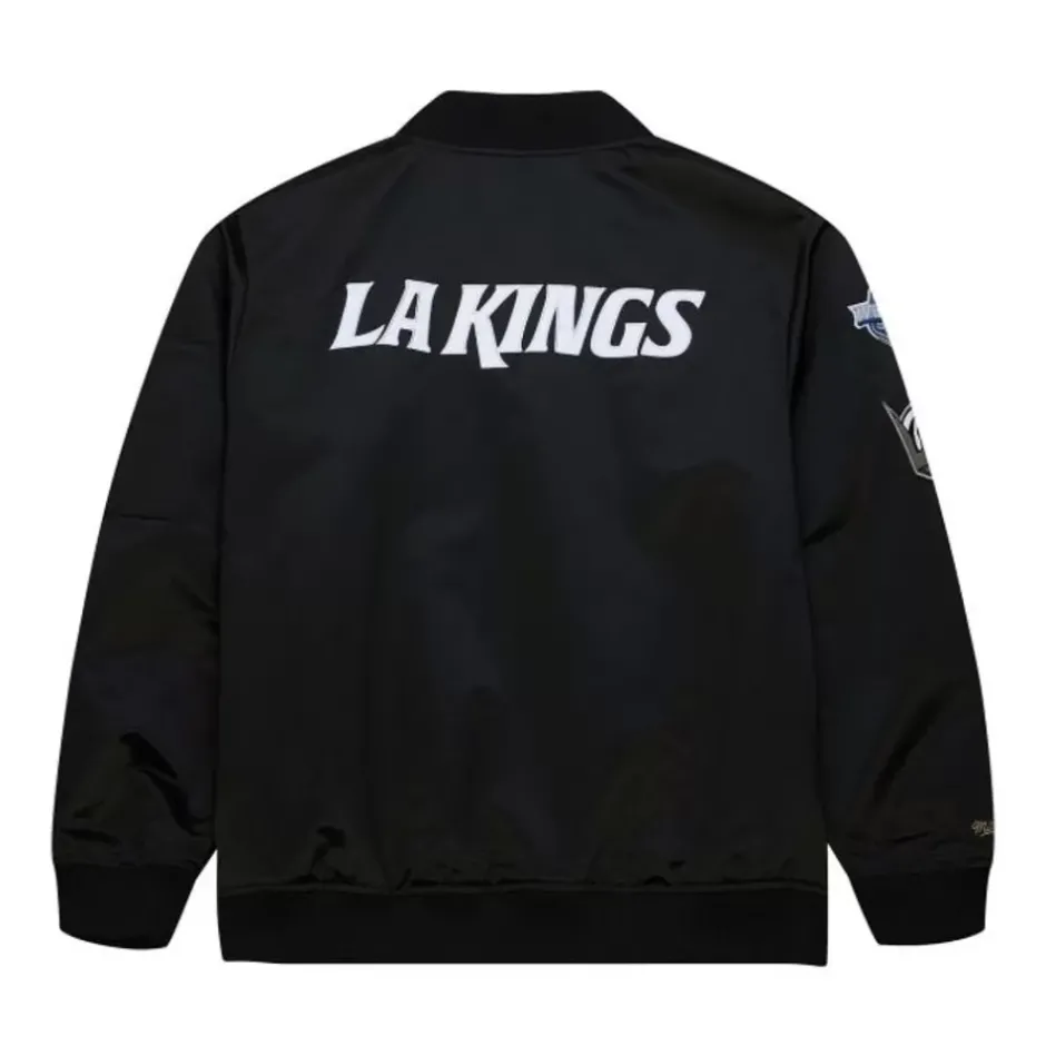 Men Mitchell & Ness Jackets & Outerwear-Lightweight Satin Bomber Current Logo Los Angeles Kings
