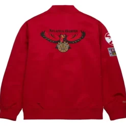 Men Mitchell & Ness Jackets & Outerwear-Lightweight Satin Bomber Vintage Logo Atlanta Hawks