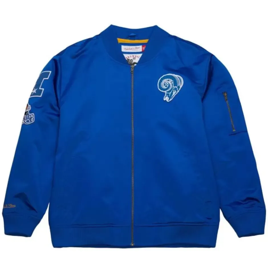 Men Mitchell & Ness Jackets & Outerwear-Lightweight Satin Bomber Vintage Logo Los Angeles Rams