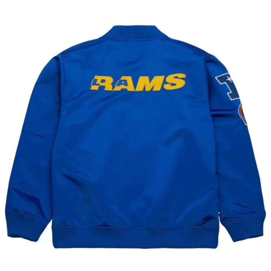 Men Mitchell & Ness Jackets & Outerwear-Lightweight Satin Bomber Vintage Logo Los Angeles Rams