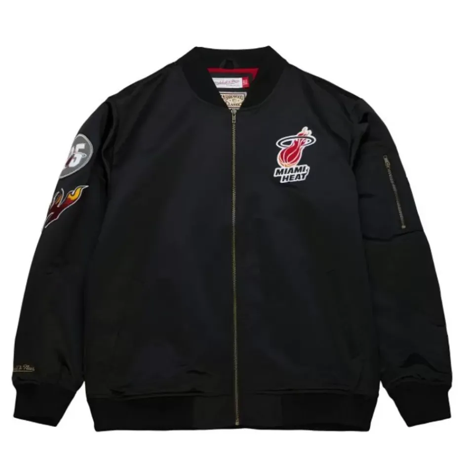 Men Mitchell & Ness Jackets & Outerwear-Lightweight Satin Bomber Vintage Logo Miami Heat
