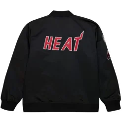 Men Mitchell & Ness Jackets & Outerwear-Lightweight Satin Bomber Vintage Logo Miami Heat