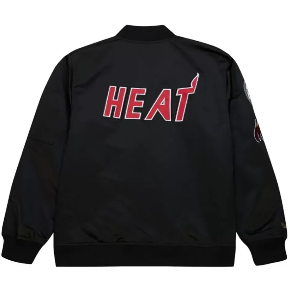 Men Mitchell & Ness Jackets & Outerwear-Lightweight Satin Bomber Vintage Logo Miami Heat