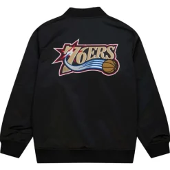 Men Mitchell & Ness Jackets & Outerwear-Lightweight Satin Bomber Vintage Logo Philadelphia 76Ers