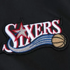 Men Mitchell & Ness Jackets & Outerwear-Lightweight Satin Bomber Vintage Logo Philadelphia 76Ers