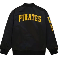 Men Mitchell & Ness Jackets & Outerwear-Lightweight Satin Bomber Vintage Logo Pittsburgh Pirates