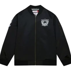 Men Mitchell & Ness Jackets & Outerwear-Lightweight Satin Bomber Vintage Logo Oakland Raiders